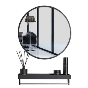 Okrągłe lustro z półką w stylu skandynawskim do łazienki/przedpokoju 70 cm Czarne - Lustra - miniaturka - grafika 1