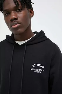 Bluzy męskie - Iceberg bluza męska kolor czarny z kapturem - grafika 1
