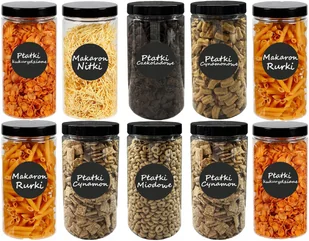 Pojemniki na żywność słoik kuchenny na makaron 1500ml 10 sztuk + etykiety - Pojemniki kuchenne - miniaturka - grafika 1