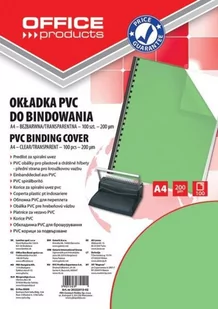 OFFICE PRODUCTS Okładki do bindowania OFFICE PRODUCTS PVC A4 200mikr. 100szt. zielone transparentne 20222015-02 - Okładki do laminatorów i bindownic - miniaturka - grafika 2