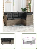 Sofy ogrodowe - The Living Store 4-częściowa sofa ogrodowa z poduszkami z szarego polirattanu - miniaturka - grafika 1