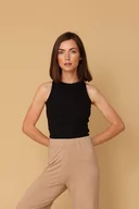 Bluzki damskie - Prążkowany top z dekoltem halter : kolor - Czarny, size - 34 - Bombshe - miniaturka - grafika 1