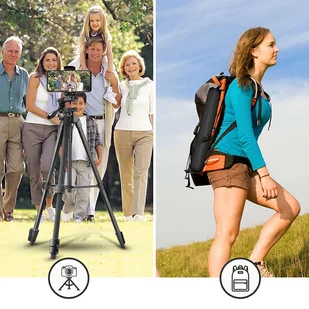 Statyw uniwersalny Alogy Tripod uchwyt do telefonu stojak 1/4 do kamer GoPro z pilot Bluetooth, pokrowiec Czarny - Statywy fotograficzne - miniaturka - grafika 9