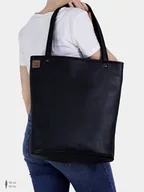Torebki damskie - Shopper XL torba czarna na zamek - miniaturka - grafika 1