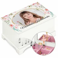 Pamiątka Pierwszej Komunii Świętej - Szkatułka drewniana z pozytywką i Twoim zdjęciem dla dziewczynki - miniaturka - grafika 1