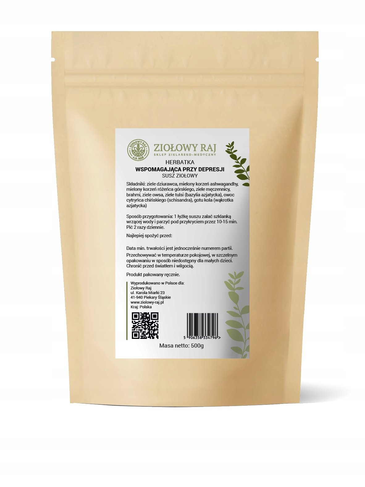 Zioła na poprawę nastroju 500g wspomagające przy depresji z ashwagandhą