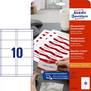 Avery Zweckform WKŁADY DO IDENTYFIKATORÓW Z MIKROPERFORACJĄ ZWECKFORM 54 X 90 MM BIAŁY xpk1480246 - Papier do drukarek - miniaturka - grafika 2