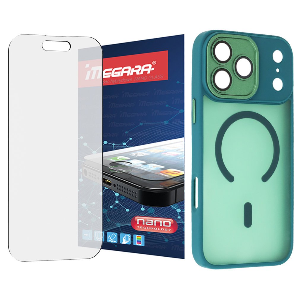 Szkło hybrydowe do iPhone 17 Pro Max + MagSafe ETUI zielone TPU