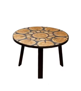 Stół Z Plastra Drewna Żywica Epoksydowa 78 X 78 X 2,5 Cm Nogi 40 Cm Pdos_122811_Z02 / Wood & Resin - Ławy i stoliki kawowe - miniaturka - grafika 1