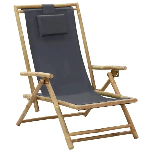 Składane krzesło relaksacyjne bambusowe ciemnoszare 64x89x(71-94) cm