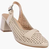 Czółenka - Czółenka Damskie Ekoskóra Buty Ażurowe Na Słupku Beżowe Jezzi ASA212-8 Beżowy 37 - miniaturka - grafika 1