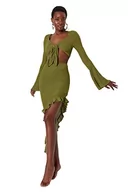 Koszule damskie - Trendyol Damska koszula damska, jednokolorowa, tkana, dwuczęściowy zestaw, ZIELONY, 10 - miniaturka - grafika 1