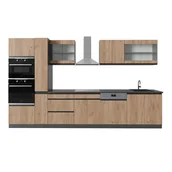 Meble kuchenne - Vicco Panel przedni R-Line, Złoty dąb power/antracyt, 350 cm J-Shape, z wysoką szafką, bez blatu roboczego - miniaturka - grafika 1