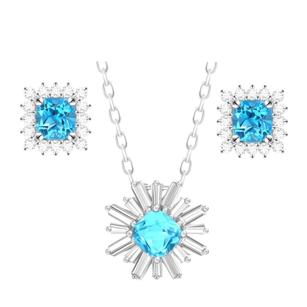 ENAYA XARA komplet srebrnej biżuterii naszyjnik kolczyki blue topaz 4,7 ct