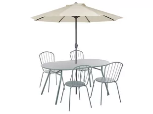Zestaw ogrodowy metalowy stół i 4 krzesła jasnoniebieski CALVI z parasolem (16 opcji do wyboru) - Meble ogrodowe - miniaturka - grafika 1