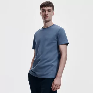 Koszulki męskie - Reserved - T-shirt regular z dzianiny pique - Niebieski - grafika 1