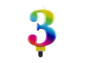Urodziny dla dorosłych - ŚWIECZKA CYFRA 3 TĘCZOWA 8cm - miniaturka - grafika 1
