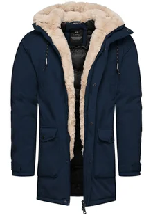 Kurtka męska parka z futerkiem granatowa Recea - Kurtki męskie - miniaturka - grafika 1