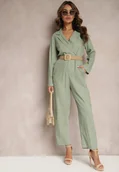 Kombinezony - Zielony Kombinezon z Paskiem z Plecionki Kopertową Górą i Zwężającymi się Nogawkami Avnja - miniaturka - grafika 1