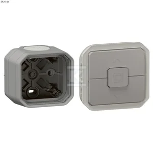 Przycisk sterowania roletami, mechanizm 6A-250V~- szary, NOWE PLEXO 55 + Puszka natynkowa pojedyncza z przepustem membranowym - szara, NOWE PLEXO 55, - Sterowanie roletami - miniaturka - grafika 1