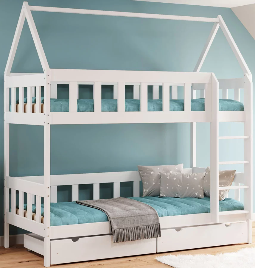 Białe skandynawskie piętrowe łóżko z szufladami Gigi 4X 180x90 cm