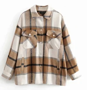 KOSZULA DAMSKA W KRATĘ M DŁUGI RĘKAW BRĄZOWA - Koszule damskie - miniaturka - grafika 1