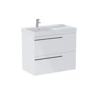 Szafki łazienkowe - ROCA A851912806 ELLA Zestaw łazienkowy UNIK 80 cm z umywalką asymetryczną lewą z 2 szufladami, biały połysk - miniaturka - grafika 1