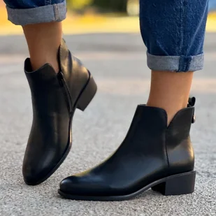 Czarne ze skóry eko botki damskie Sergio Leone Bt606 - Botki damskie - miniaturka - grafika 1