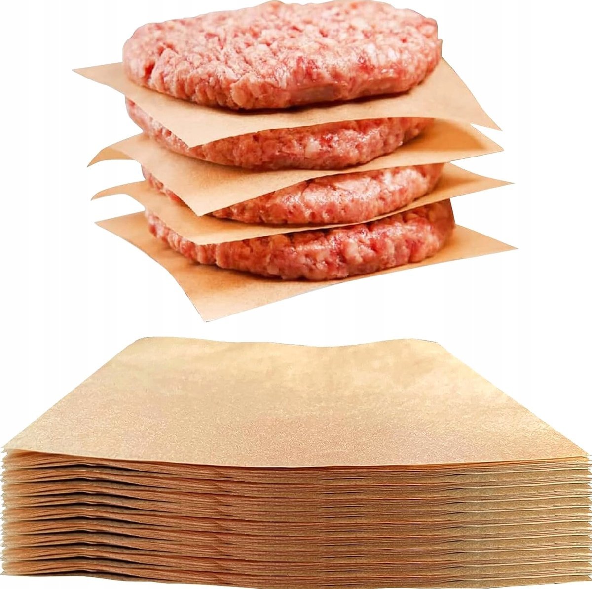 PAPIER BURGEROWY 14X14CM 500 SZTUK KWADRATOWY NIEPRZYWIERAJĄCY BRĄZOWY