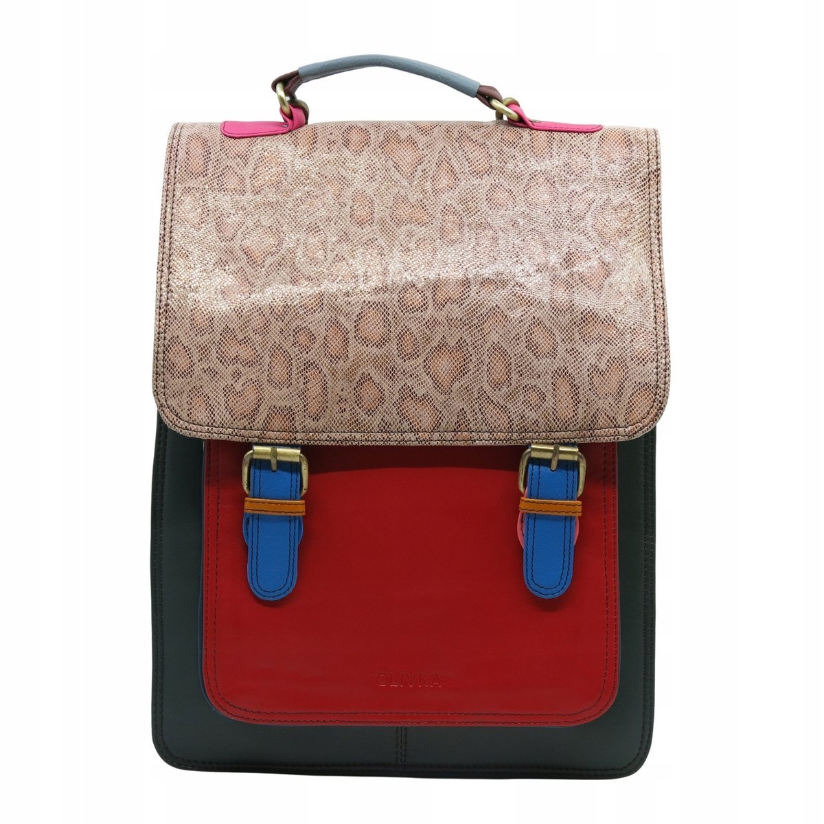 Plecak skórzany damski torebka 2w1 elegancki pojemny mieści A4 OLIVKA