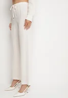 Spodnie damskie - Białe Szerokie Spodnie z Wiskozy z Wiązaniem w Talii Lilriz - miniaturka - grafika 1
