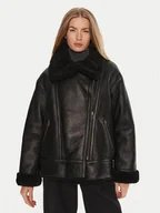 Płaszcze damskie - Serge Pariente Kożuch Christelle Czarny Regular Fit - miniaturka - grafika 1