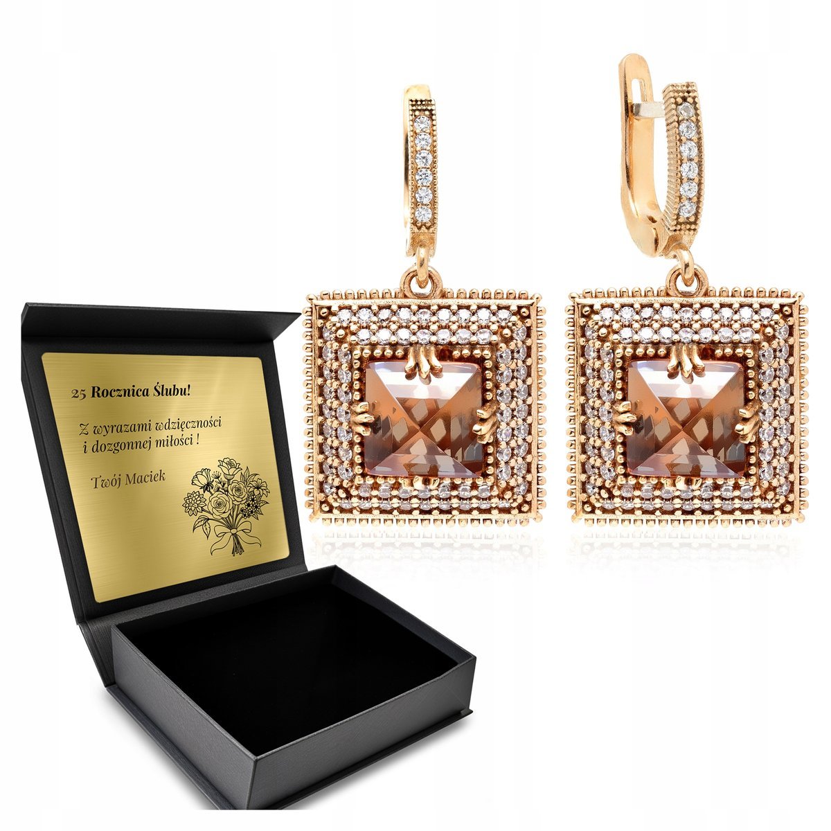 Kolczyki Srebrne 925 Cyrkonie Sułtanit Biżuteria Dla Kobiety + Grawer
