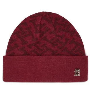 Czapka Tommy Hilfiger Monogram All Over Beanie AW0AW15327 Czerwony - Czapki damskie - miniaturka - grafika 1
