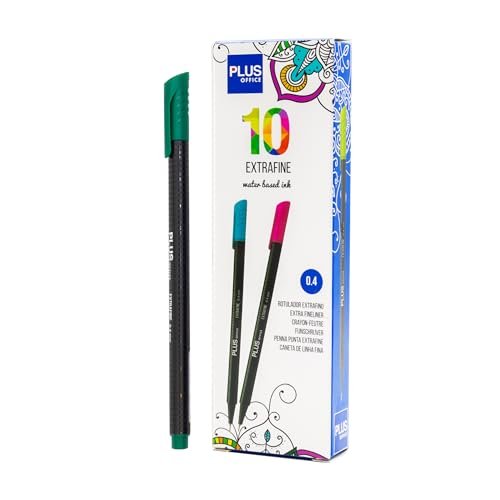 Plus Office 10 cienkich pisaków 0,4 mm, idealne do pisania, malowania i rysowania, długopisów szkolnych z cienką końcówką, kolorowy tusz na bazie wody (sosnowo-zielony)