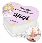 Pozytywki dla dzieci - Szkatułka na biżuterię w kształcie serca z pozytywką i nadrukiem dla dziewczynki na chrzest - miniaturka - grafika 1