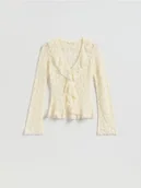 Bluzki damskie - Reserved - Koronkowa bluzka - kremowy - miniaturka - grafika 1