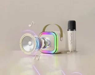 ZESTAW KARAOKE RGB Bluetooth K-12 ,beżowy - Głośniki przenośne - miniaturka - grafika 2