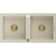 Zlewozmywaki - Mexen Mario zlewozmywak granitowy 2-komorowy 820 x 436 mm, beżowy, syfon złoty - miniaturka - grafika 1