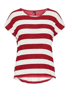 Koszulki i topy damskie - VERO MODA Vmwide Stripe S/L Ga JRS Noos Top damski, Goji Berry/Stripes:snow White, XXL - grafika 1