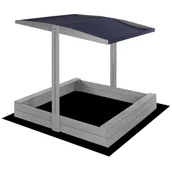 Place zabaw - Piaskownica drewniana 120x120 cm z daszkiem, funkcją zamyknia, ławeczkami i włókniną, szara - miniaturka - grafika 1