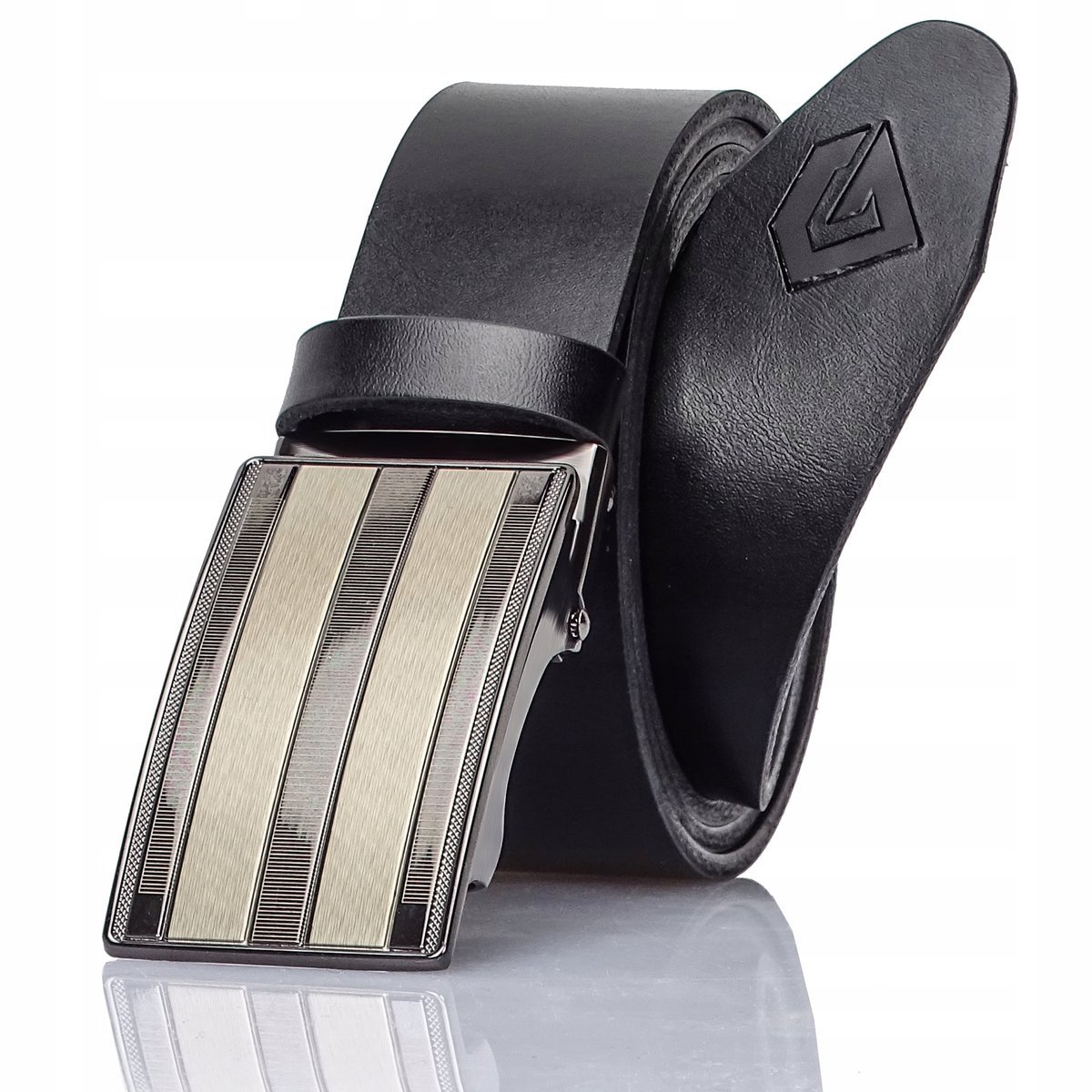 Meski PASEK do Spodni Skora Naturalna CZARNY AUTOMAT Pudełko GRACIO 105 cm