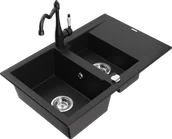 Zlewozmywaki z baterią - Mexen Gaspar zlewozmywak granitowy 1,5-komorowy z ociekaczem i baterią kuchenną Carla, czarny - 6507-77-670700-00 - miniaturka - grafika 1