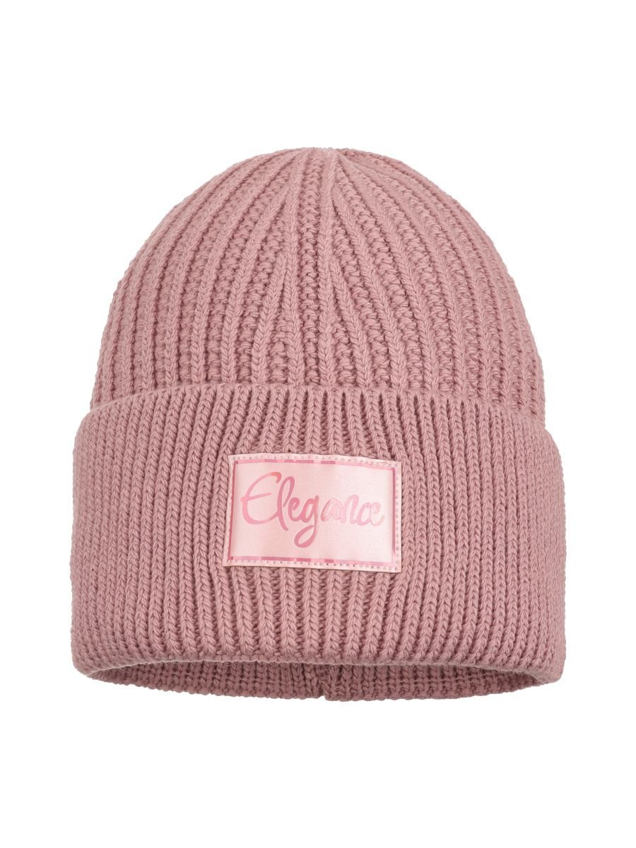 Dziewczęca czapka zimowa z naszywką różowa Ambra r.50/54