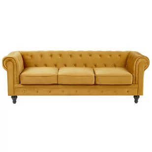 Beliani Sofa 3-osobowa welurowa żółta CHESTERFIELD 214094 - Sofy i kanapy - miniaturka - grafika 1