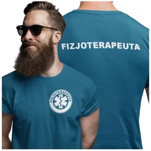 Koszulka męska medyczna dla fizjoterapeuty z logo i napisem fizjoterapeuta na plecach kolor petrol blue - Moda i Uroda OUTLET - miniaturka - grafika 1