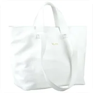 Torebki damskie - VEZZE Torba skórzana shopper bag biała na ramię i do ręki złote okucia - miniaturka - grafika 1