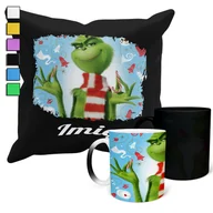 Gadżety dla niej i dla niego - ZESTAW KUBEK MAGICZNY + POSZEWKA Z PODUSZKĄ- GRINCH ŚWIĘTA PREZENT + IMIĘ - miniaturka - grafika 1