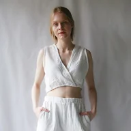 Koszule damskie - Top BOHO z lnianego muslinu - miniaturka - grafika 1