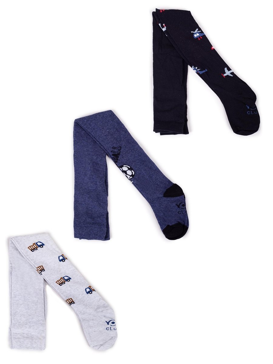 Rajstopy chłopięce bawełniane we wzory 3PAK 128-134 YOCLUB